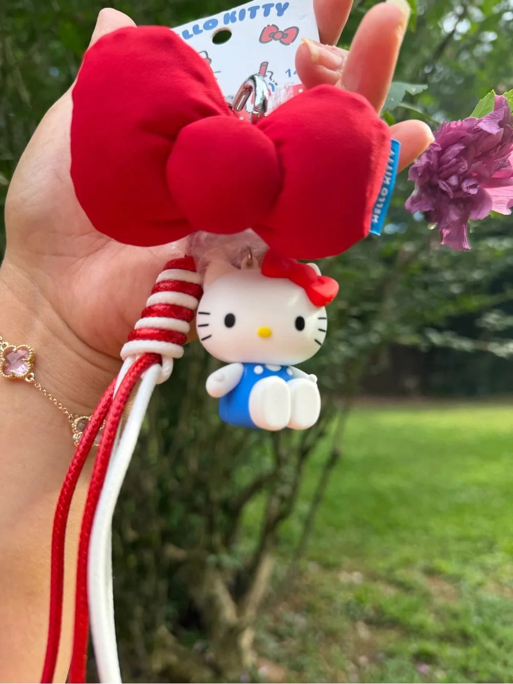 Sanrio Hello Kitty Red Bow and Blue Outfit Key Charm